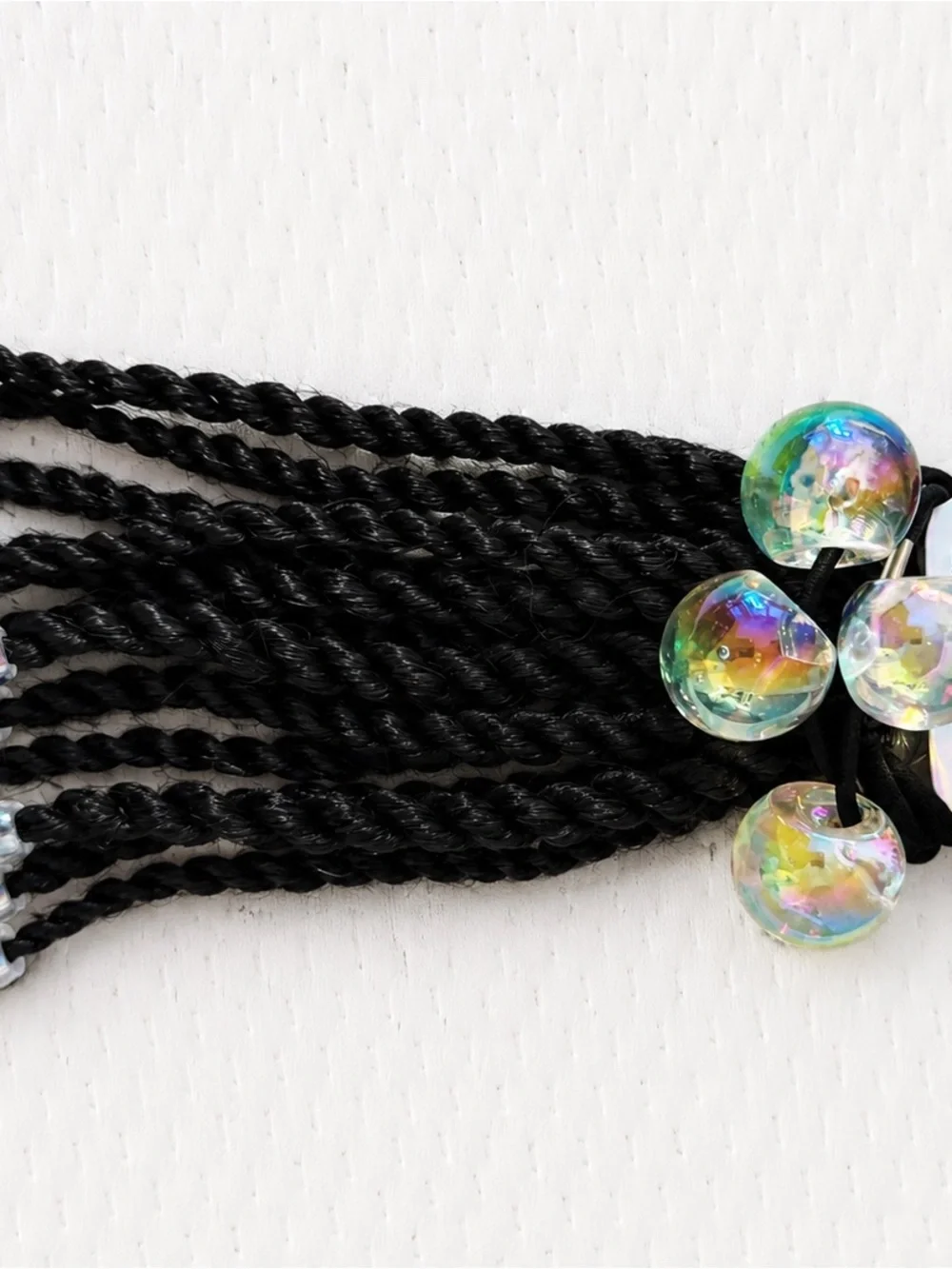 Kid Ponytail Black Braided Beaded Hair Accessory with Red, Green & Gold Accents